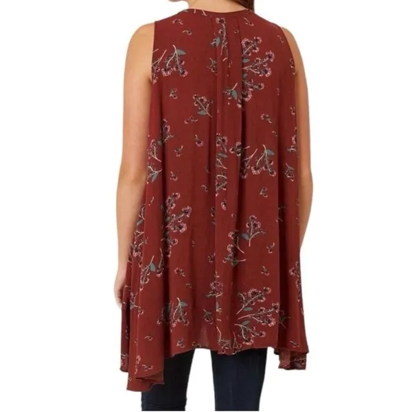Free People Tree Swing Tunic Tank Mini Dress Crimson Floral Size XS Boho‎ - Image 2