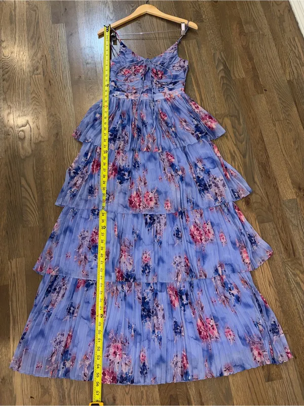 NWOT Pleated Floral Tiered Maxi Dress with Cutouts & 3D Flower Straps - Image 2