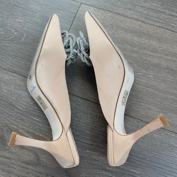 Jeffrey Campbell x REVOLVE Viviana Mules Satin‎ Creme Rhinestones 7 Kitten Heel - Image 4