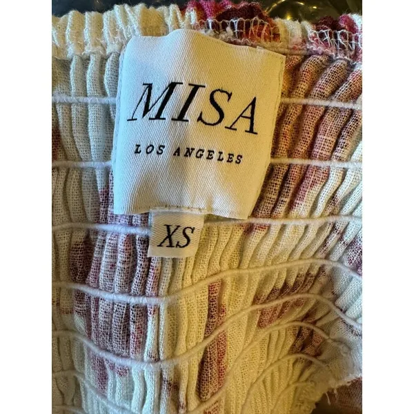 Misa Los Angeles Dress‎ Women XS White Red Abstract Peony Floral Linen Oona Midi - Image 11