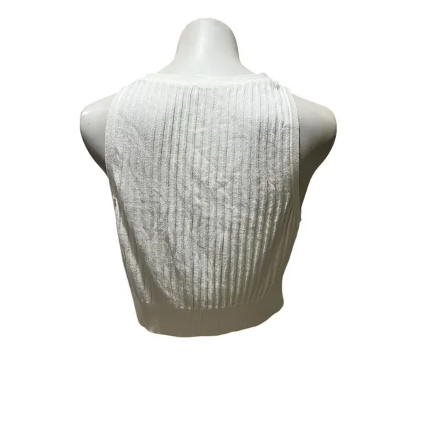 Free People Women's M White Ribbed Button Front Crop Top Vest - Image 5