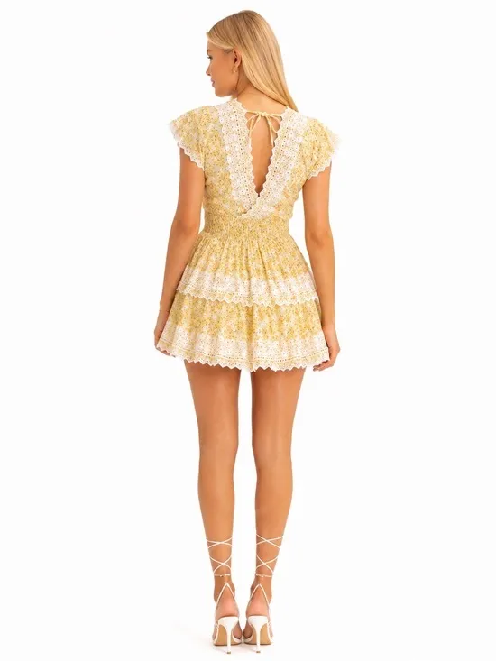 American Eagle Yellow Ruffle Dress Kentucky Derby Garden Party Floral M - Image 2