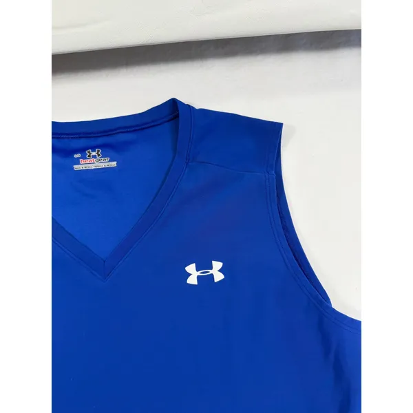 Under Armour HeatGear Royal Blue V-Neck‎ Compression Tank Top Large RN 96510 - Image 12