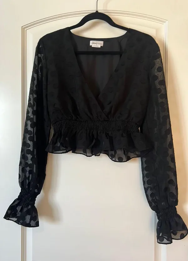 Lovers + Friends Black Tonal Polka Dot Crop Top - Image 3