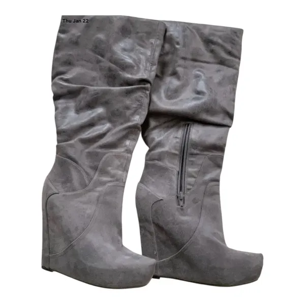 Jessica Simpson‎ Women Gray Faux Leather Slouch Nya Wedge Heel Boots Size 10 - Image 5