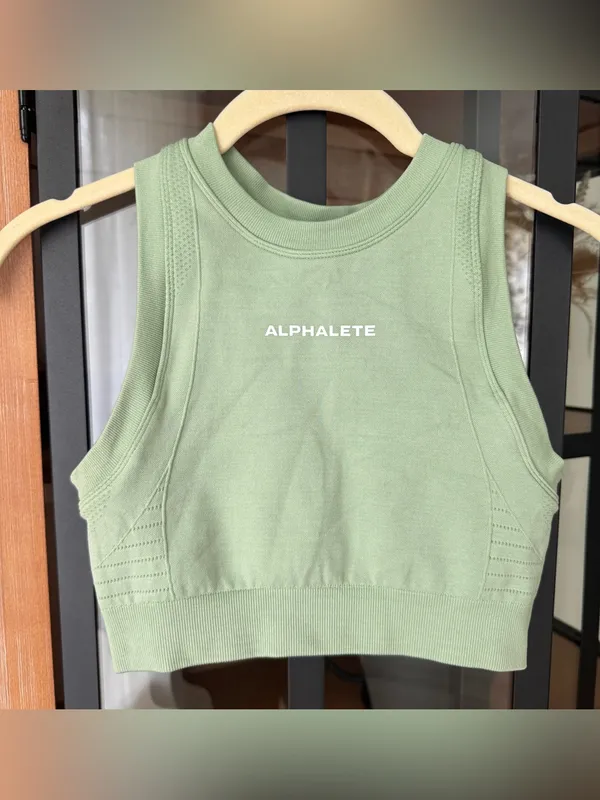 Alphalete cropped top tank sage high neck sports bra logo - Image 5