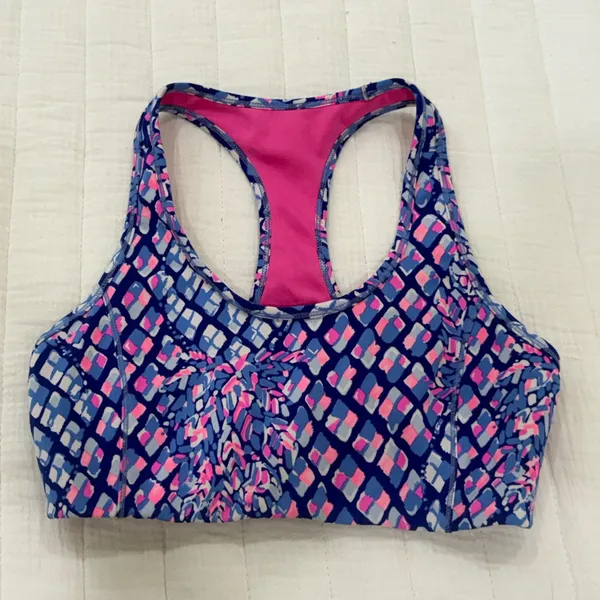 Lilly Pulitzer Teegan Sports Bra Racerback Pink Blue Patterned - Image 2