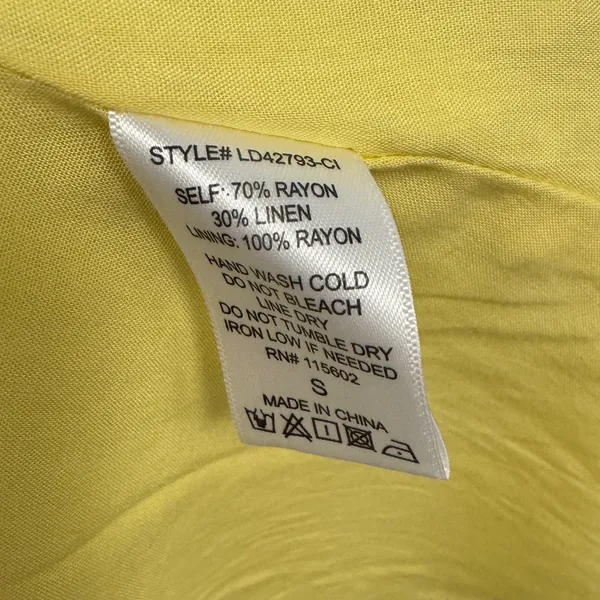 Lush Yellow Linen Blend Tie Front Button Down Mini Dress LD42793-CI Womens Small - Image 7