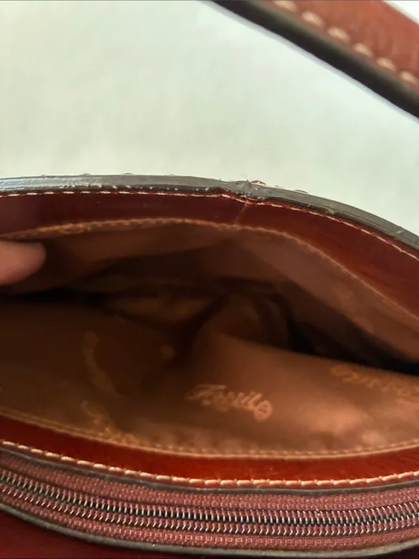Fossil Classic Brown Leather Tote Bag with Gold Key Charm - Image 6