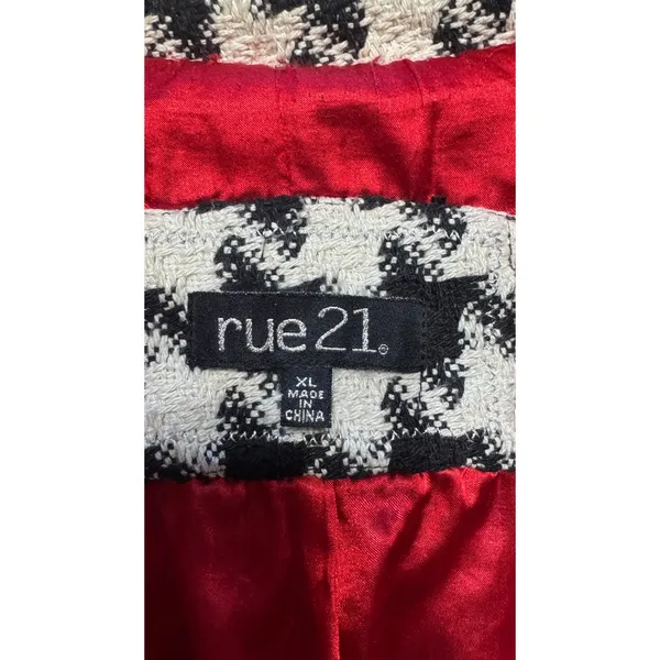 rue21 Womens Houndstooth Double Breasted Pea Coat Black White Wool Blend XL‎ - Image 3