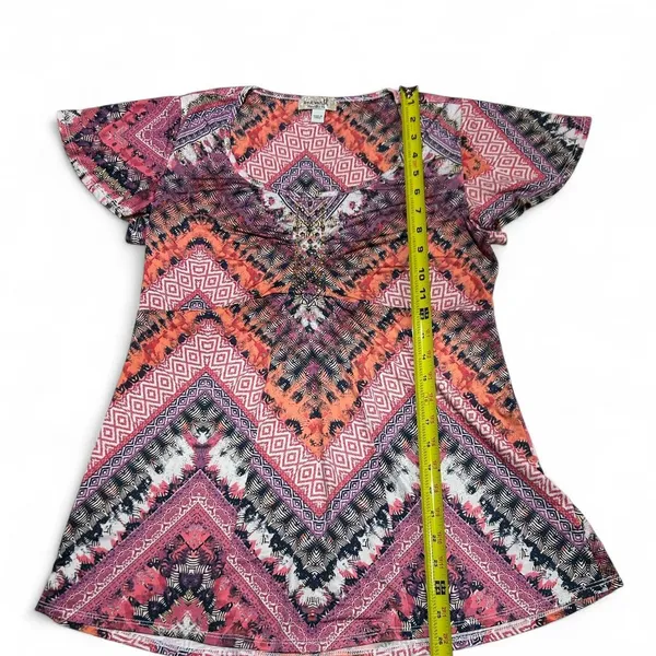 OneWorld Geometric Embellished Short Sleeve Top - Image 2