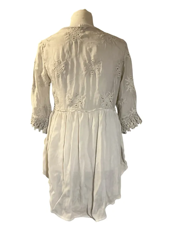 Tempo Paris Silk Blend Eyelet Embroidered Lace Trim Tunic Top (Size S) - Image 2