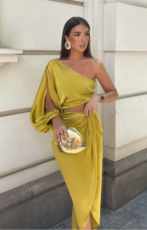 Zara dress midi maxi asymmetric cut out satin wedding party one shoulder - Image 11