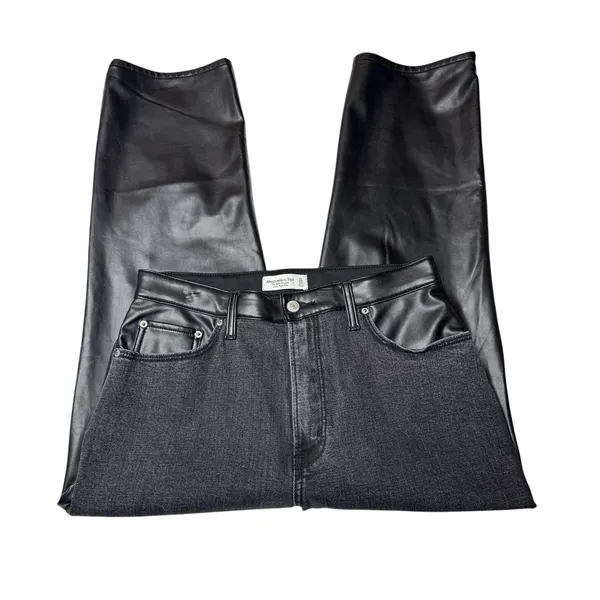 Abercrombie Curve Love Black Faux Leather Ankle Straight Jeans 31 12S - Image 3
