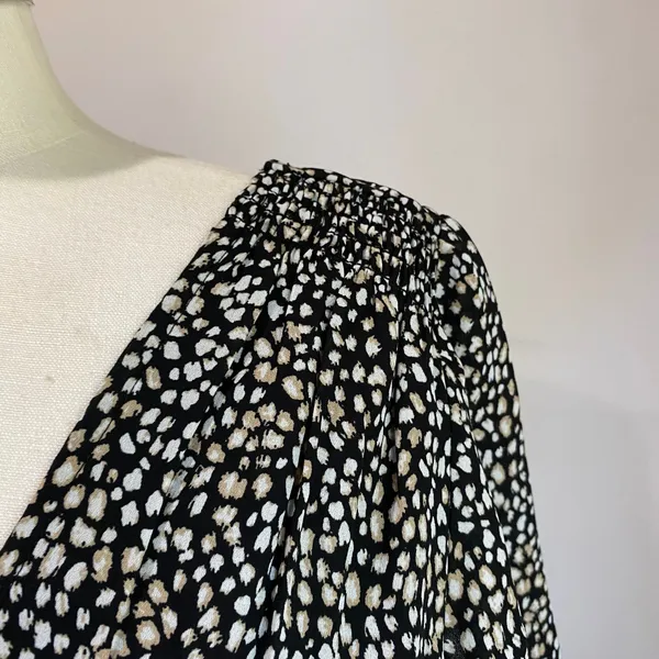 Abercrombie &‎ Fitch Black White Spotted Flutter Sleeve Mini Dress Sz Large - Image 6