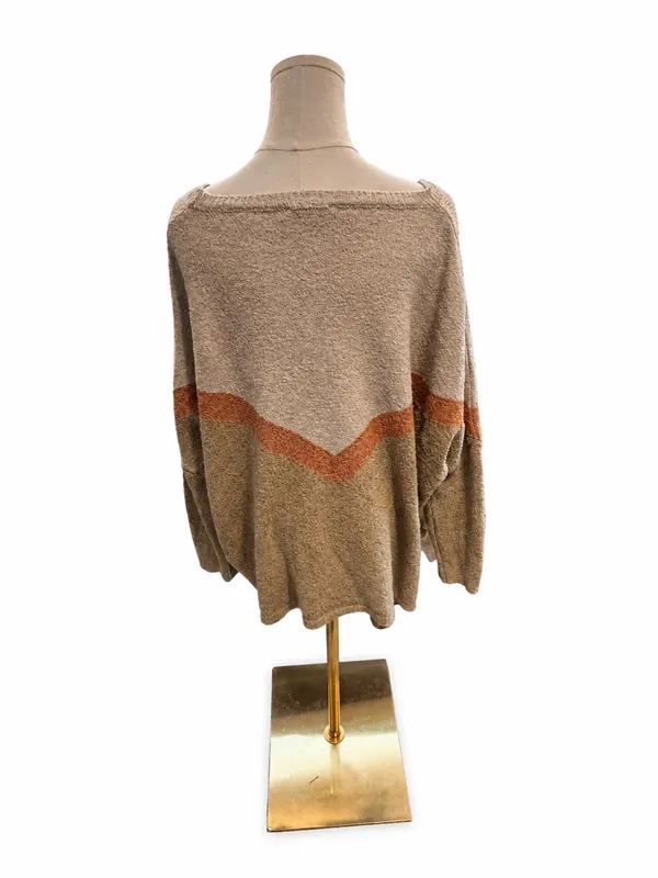 Easel Medium Oversized Colorblock Poncho Sweater Beige Rust Boho Relaxed Fit - Image 3
