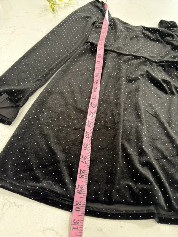 miami Black Velvet Long Sleeve Mini Dress with Silver Dot Detail - Image 6