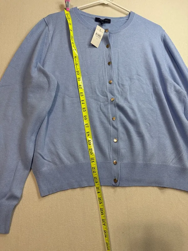 Ann Taylor Sky Blue Button-Front Crewneck Cardigan - Image 3