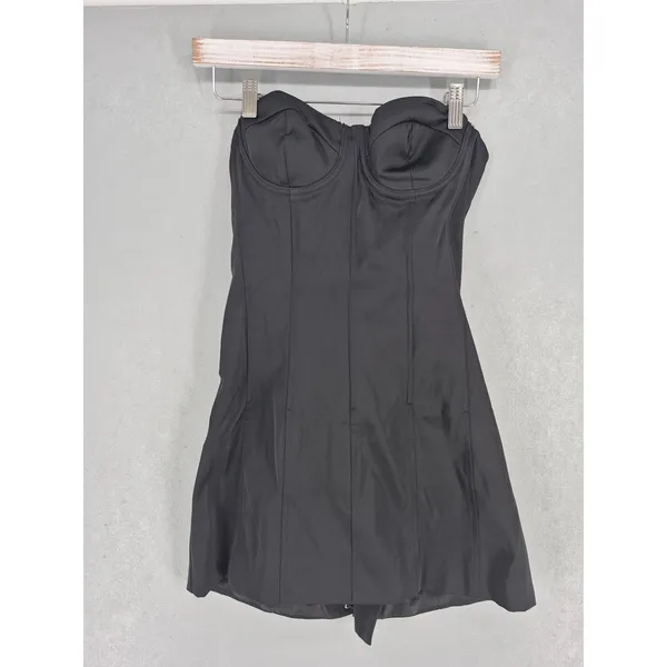 Blowurmind Womens Mini Dress Black Corset Lace Up Back Sweetheart‎ L - Image 2