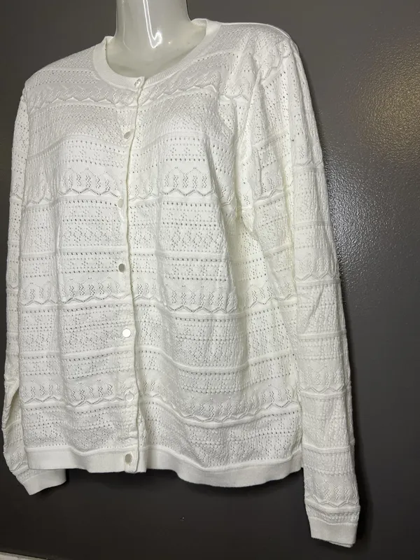 J.CREW Cardigan Sweater Womens XXL White Open Knit Button Front Lightweight - Image 5