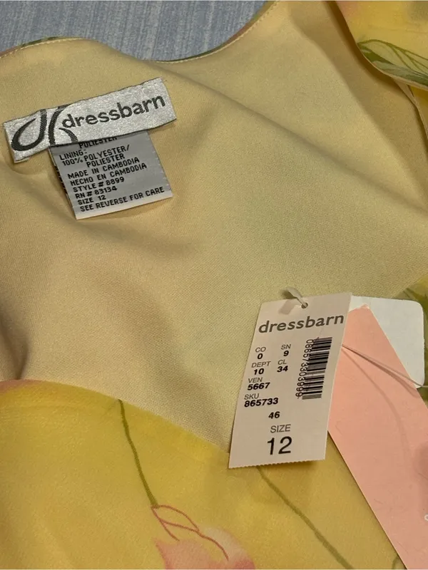 Vintage Dressbarn Yellow Floral Chiffon Midi Dress - Size 12 - NWT - Image 12
