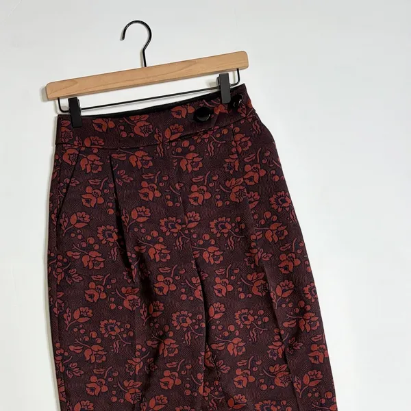 Anthropologie MAEVE Floral Jacquard High-Rise Trousers‎ Pants Tapered Office 2 - Image 3
