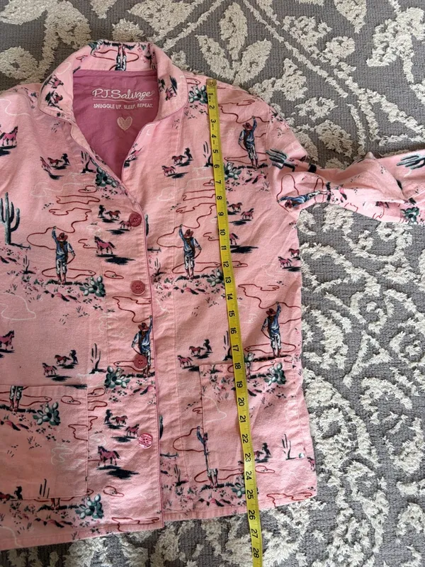 P.J. Salvage Wild Heart Pajama Flannel Shirt Sz Small Country Cowboy Horse X9 - Image 11
