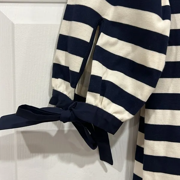 J. Crew Striped Off Shoulder‎ Mini Dress Navy Blue White Womens Size XS - Image 5