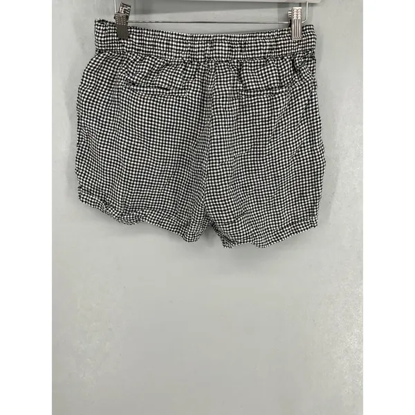 Quince Womens Shorts Gingham Checkered 100% Linen Drawstring Black White S - Image 3