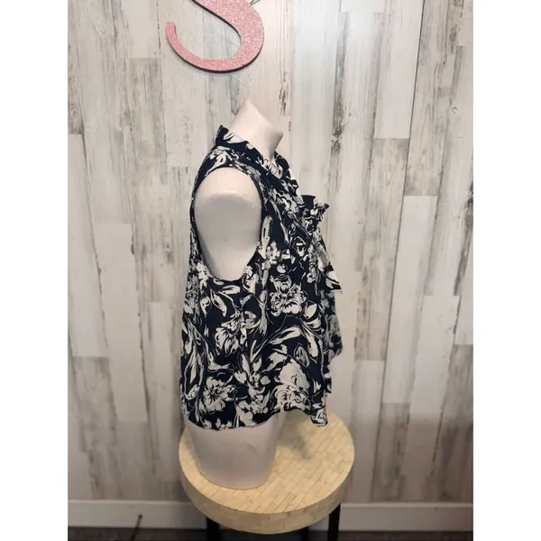 Tommy Hilfiger Sleeveless Floral Tie-Front Blouse Navy White Size S NWT - Image 5