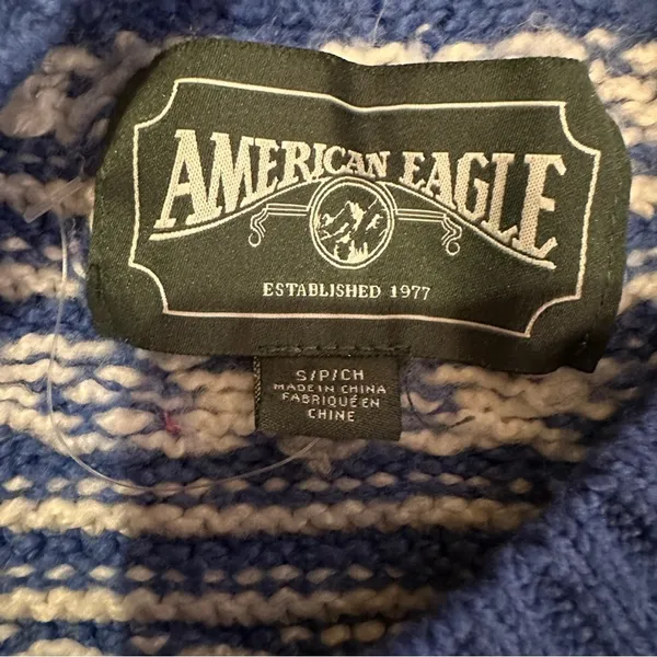 American Eagle Blue & White Fair Isle Snowdrift Long Sleeve Sweater Sz‎ S - Image 7