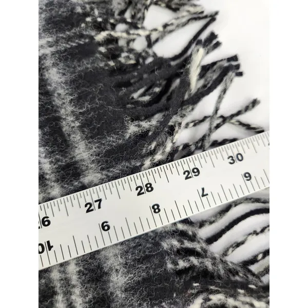 NWT John Hanly & Co Woven in‎ Ireland 100% Lambswool Scarf Black Plaid Fringe - Image 8