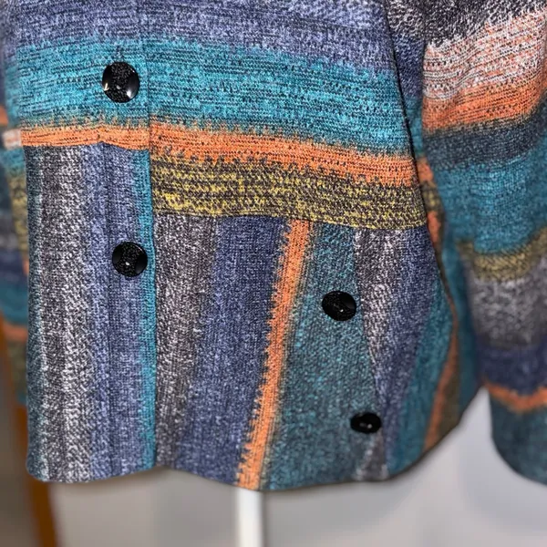 Trisha Tyler Knit Jacket‎ Blue Orange Multi Striped Button Front blazer Funky Size L - Image 5
