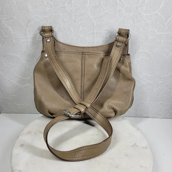 Fossil Maddox Leather Saddle Bag Taupe Tan Shoulder Turn Lock Flap Crossbody Y2K - Image 7