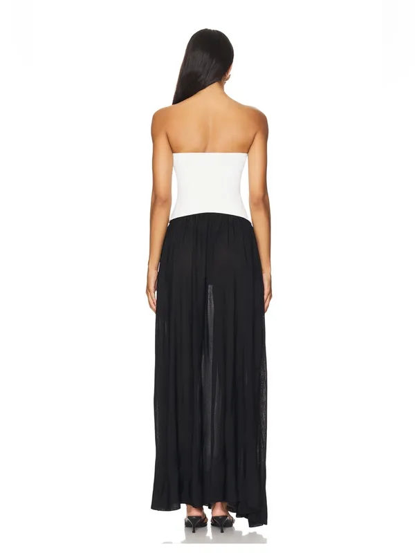 Solid & Striped Sasha Strapless Dress in Optic White Noir Black - Image 2