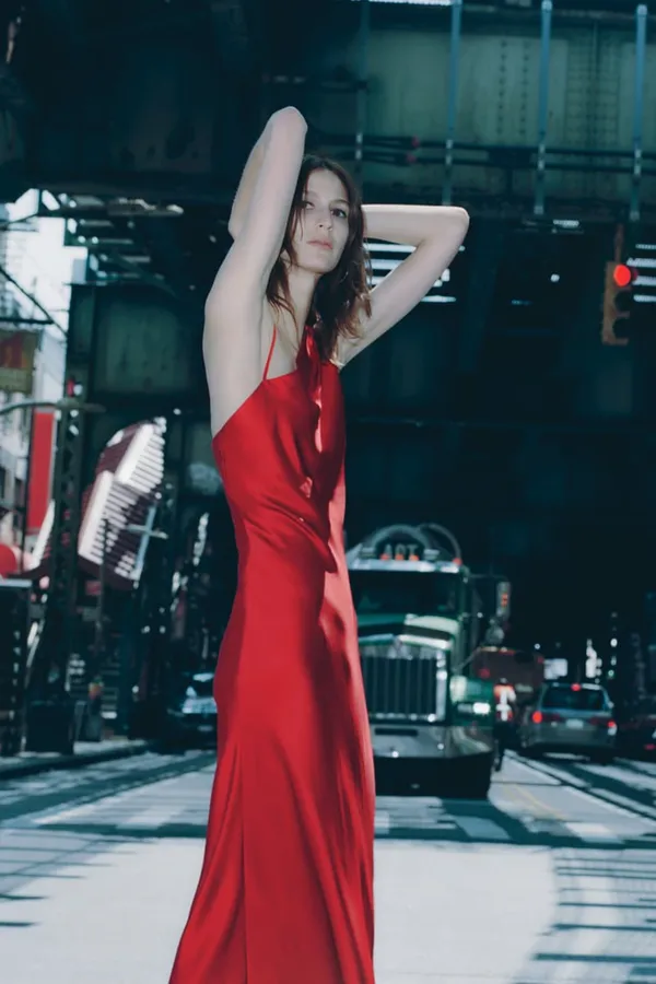 red midi dress satin party wedding coctail shower night out - Image 9