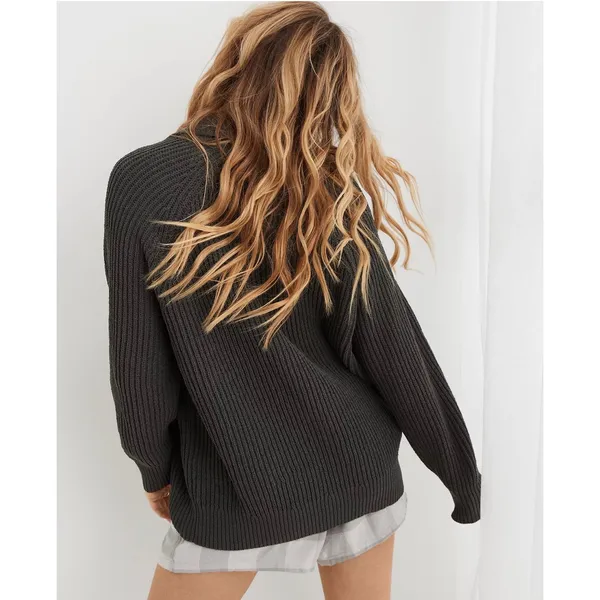 Aerie Womens Sugar Rush Chenille Sweater Charcoal‎ Gray V-Neck Pullover Small - Image 2