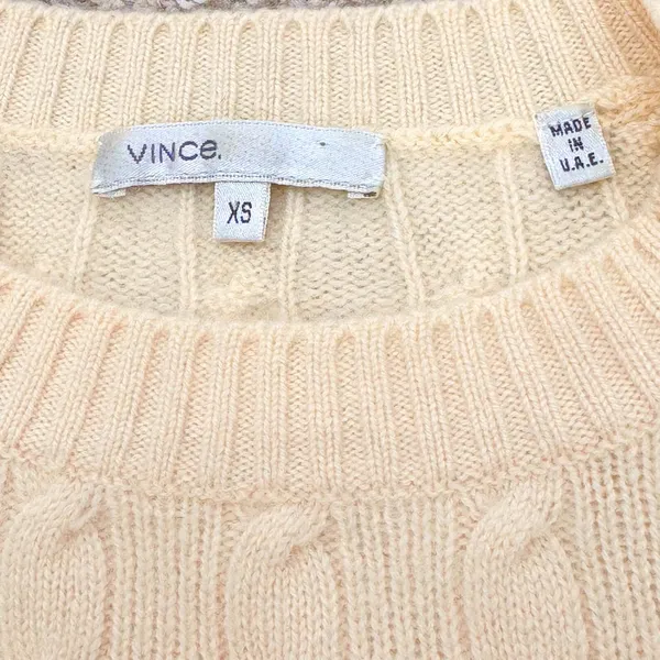 Vince 100% Cashmere Cable Knit Sweater XS Ivory Cream Elbow Patch Made USA - Image 7