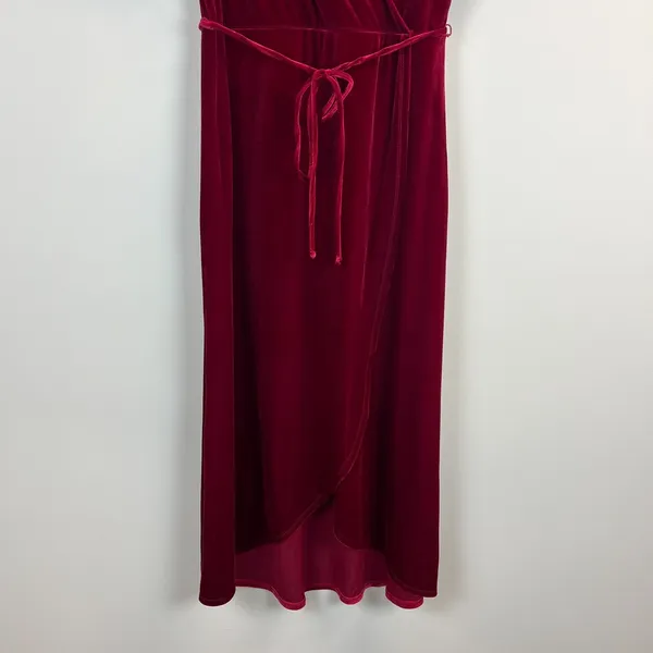 Chelsea 28 Dress XL Burgundy Red‎ Velvet Faux Wrap Maxi Holiday Dress Hi Low - Image 5