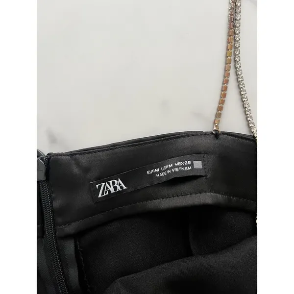 Zara Satin mini slip dress Rhinestones Jewel straps Black Size M party glam chic - Image 4