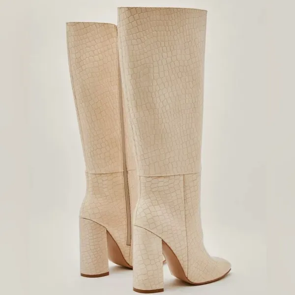 Nasty gal Faux Leather Croc Knee High Pointed Boots women’s boots size 37(6)US - Image 5