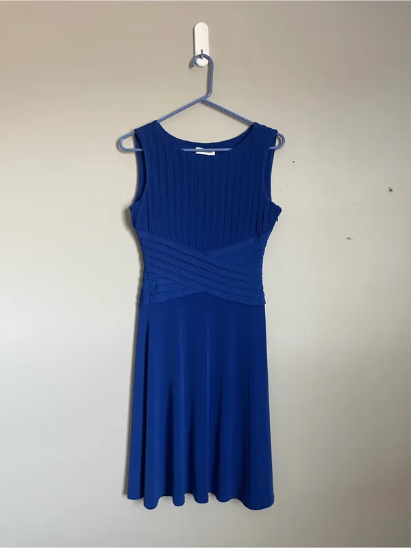CALVIN KLEIN | Royal Blue Sleeveless Pleated Waist Midi Dress Sz 4 - Image 2