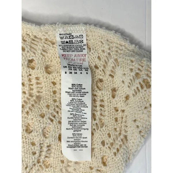 Nasty Gal Ecru Crochet Knitted Open Back Mini Dress Long‎ Sleeve Boho Size 4 NEW - Image 9