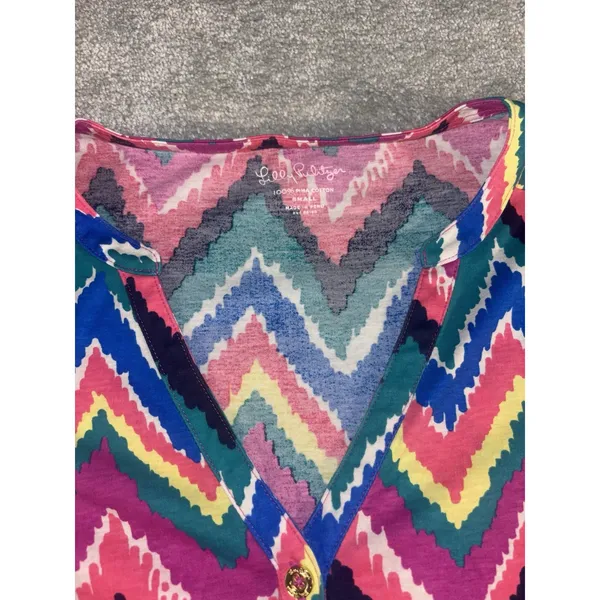 LILLY PULITZER Janelle Colorful Chevron Print‎ small pima cotton NWOT - Image 3