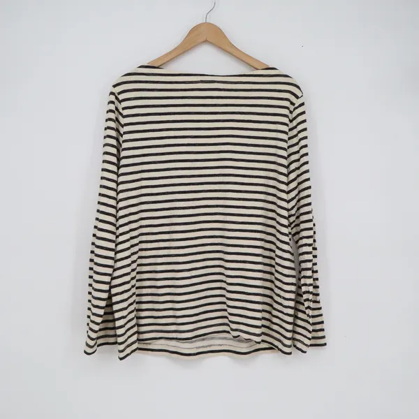 Gap Womens XL Striped Long Sleeve Boat Neck Cotton Tee Cream Black - Image 6
