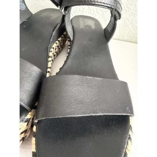SOREL Cameron Flatform Sandals Women's 9 Black Leather Platform NL4012-010 - Image 3
