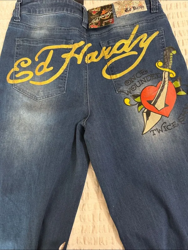 Ed Hardy Wide Leg High Rise Denim Jeans in Medium Blue - Image 2