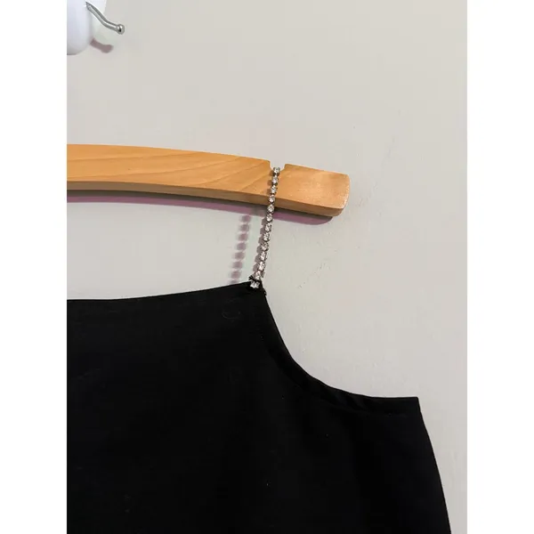 Superdown Black Chain Strap Square Neck Crop Top S‎ Rhinestone Embellished - Image 2