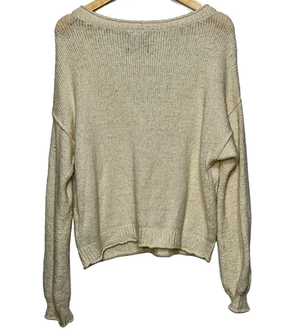 Abercrombie & Fitch Cream Ribbed Knit Long Sleeve Pullover V-Neck Sweater Size M - Image 2