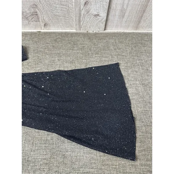 Womens M Black Sparkly Cowl Neck Open Back Long Sleeve Sexy Mini Cocktail Dress - Image 4